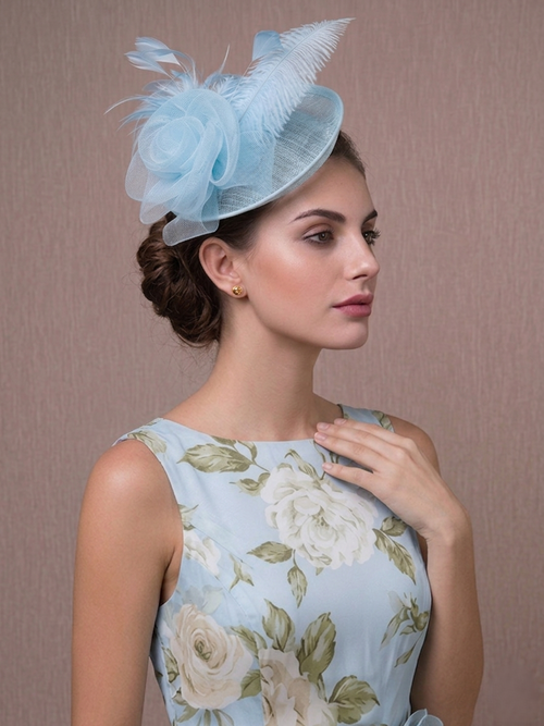 Flowers Feather Fascinators Net Kentucky Derby Hat Classical With Tulle Hairclip