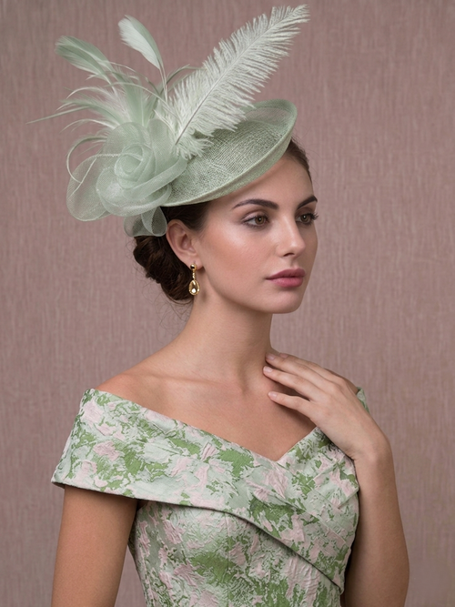 Flowers Feather Fascinators Net Kentucky Derby Hat Classical With Tulle Hairclip