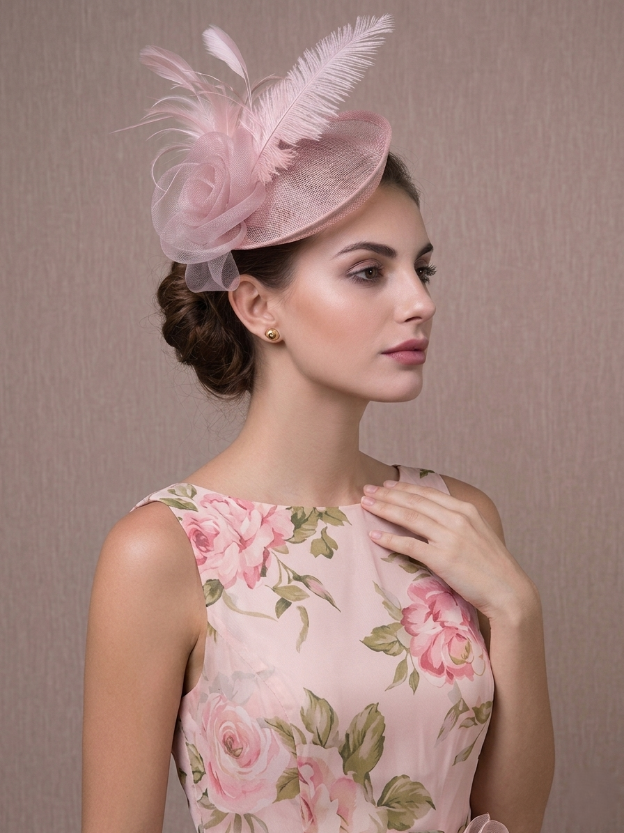 Flowers Feather Fascinators Net Kentucky Derby Hat Classical With Tulle Hairclip