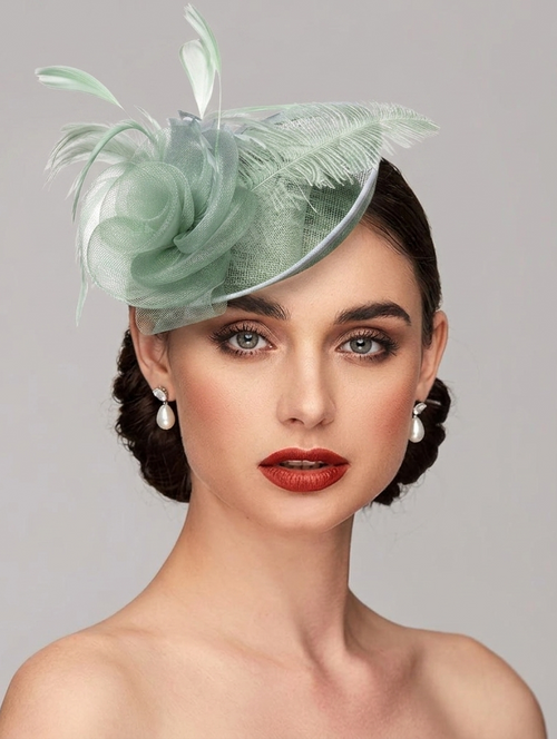 Flowers Feather Fascinators Net Kentucky Derby Hat Classical With Tulle Hairclip