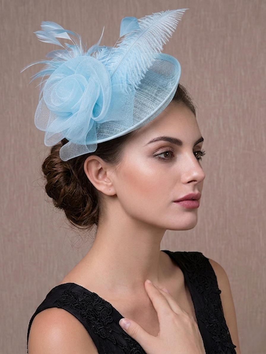Flowers Feather Fascinators Net Kentucky Derby Hat Classical With Tulle Hairclip