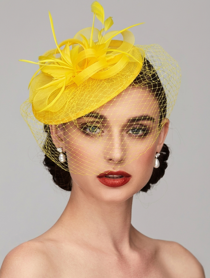 Flowers Feather Fascinators Net Kentucky Derby Hat Classical With Tulle Headband