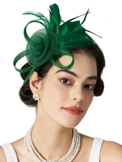 Flowers Feather Headband Net Kentucky Derby Hat Classical With Tulle