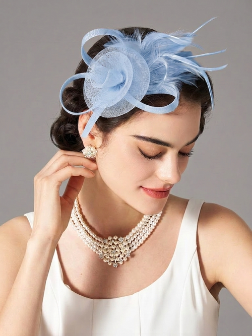 Flowers Feather Headband Net Kentucky Derby Hat Classical With Tulle