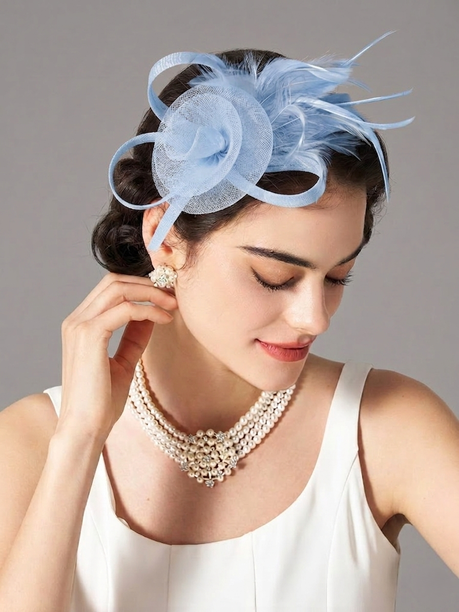 Flowers Feather Headband Net Kentucky Derby Hat Classical With Tulle