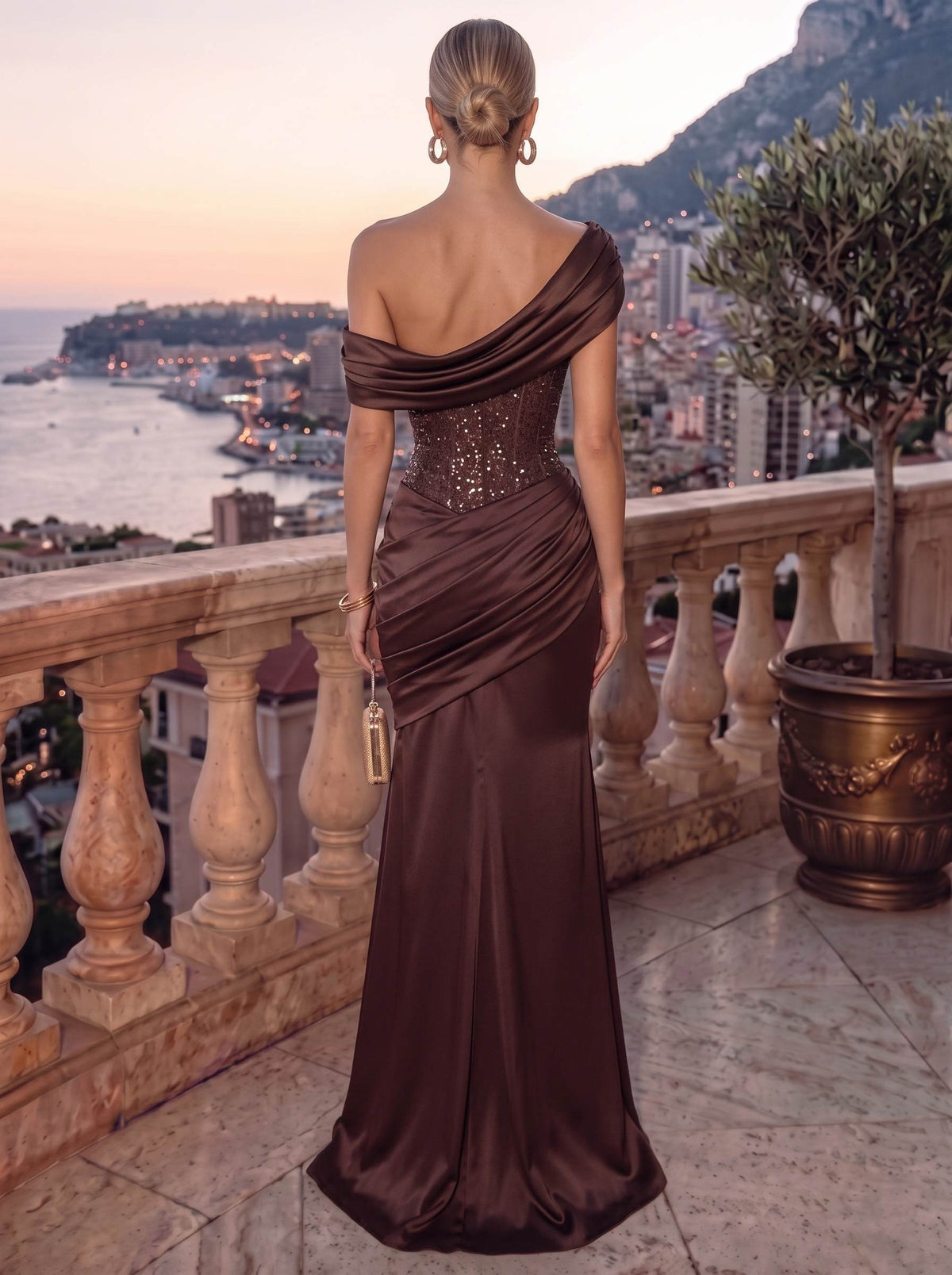 Sheath/Column Evening Dresses Sequins Detachable Strapless Floor-Length Formal Dress Wedding Guest