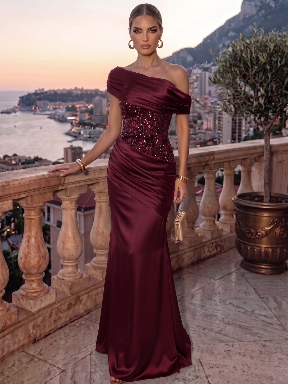 Sheath/Column Evening Dresses Sequins Detachable Strapless Floor-Length Formal Dress Wedding Guest