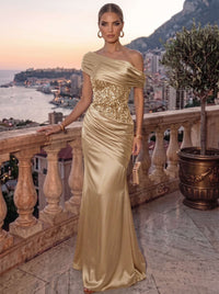 Sheath/Column Evening Dresses Sequins Detachable Strapless Floor-Length Formal Dress Wedding Guest