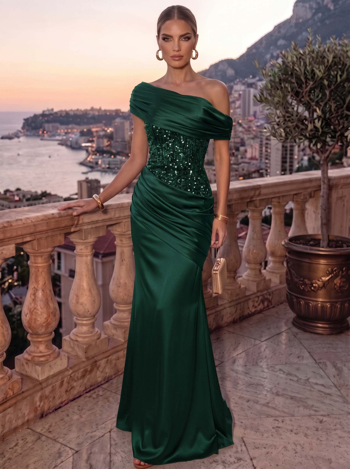 Sheath/Column Evening Dresses Sequins Detachable Strapless Floor-Length Formal Dress Wedding Guest
