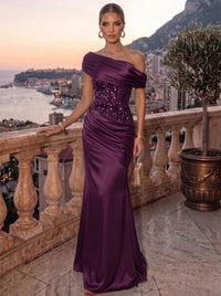Sheath/Column Evening Dresses Sequins Detachable Strapless Floor-Length Formal Dress Wedding Guest