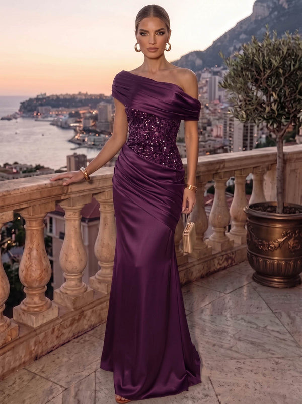 Sheath/Column Evening Dresses Sequins Detachable Strapless Floor-Length Formal Dress Wedding Guest