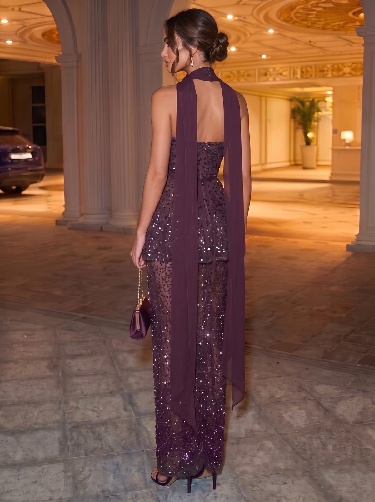 Sheath Two Piece Set Evening Dresses Beaded Ankle Length Strapless Sparkly Corset Bodice Formal Party Dresses With Scarf