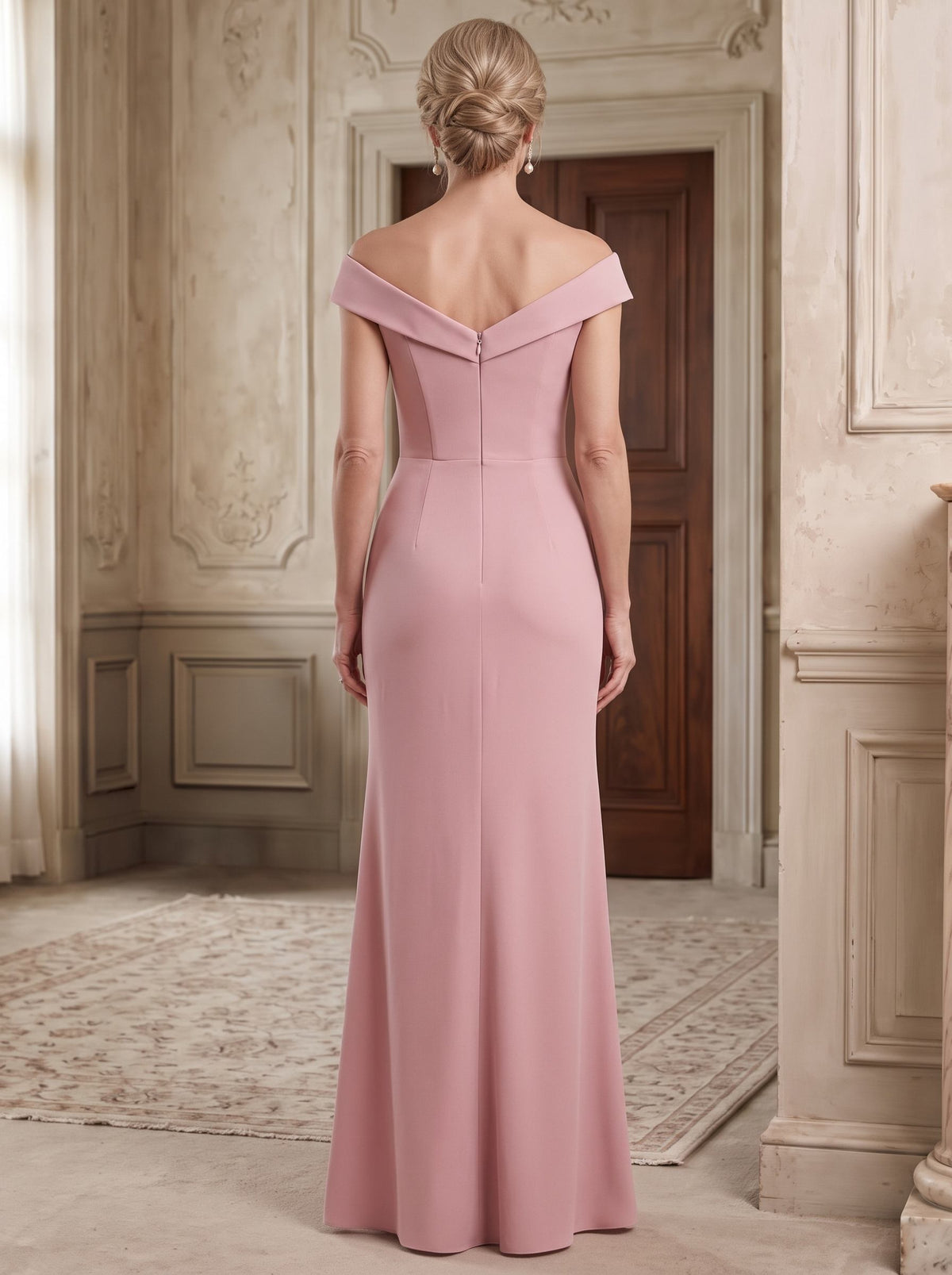 A-Line Mother Of The Bride Dresses Elegant Chiffon Floor-Length Sleeveless Off-The-Shoulder Ruched 3D Flower Zipper With Slit