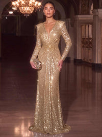 Sequin Mermaid Evening Gown Elegant Formal Dress Wedding Floor Length Sleeveless V Neck Shimmer Dress