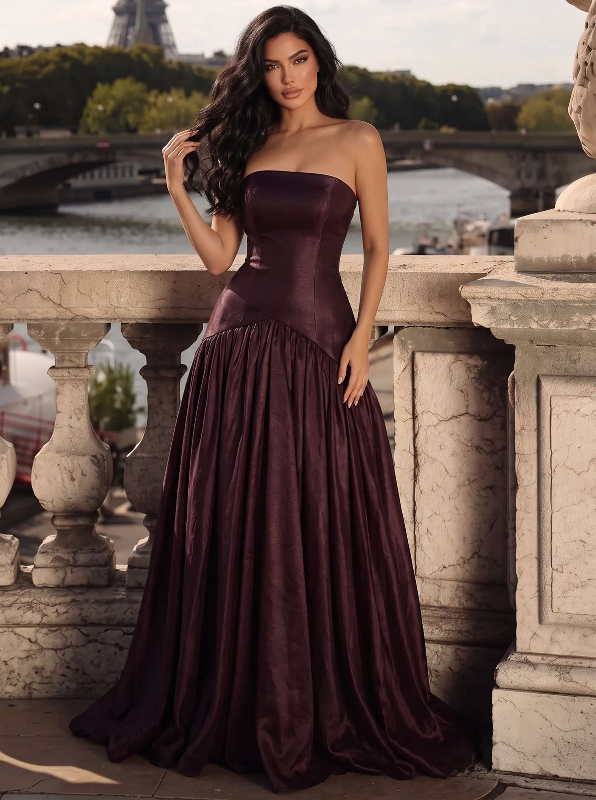 A-Line Evening Gown Taffeta Formal Dress Runched Floor Length Sleeveless Strapless Formal Wedding Guest Dresses