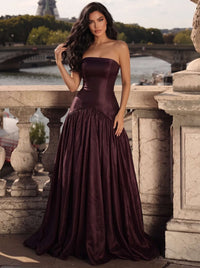 A-Line Evening Gown Taffeta Formal Dress Runched Floor Length Sleeveless Strapless Formal Wedding Guest Dresses