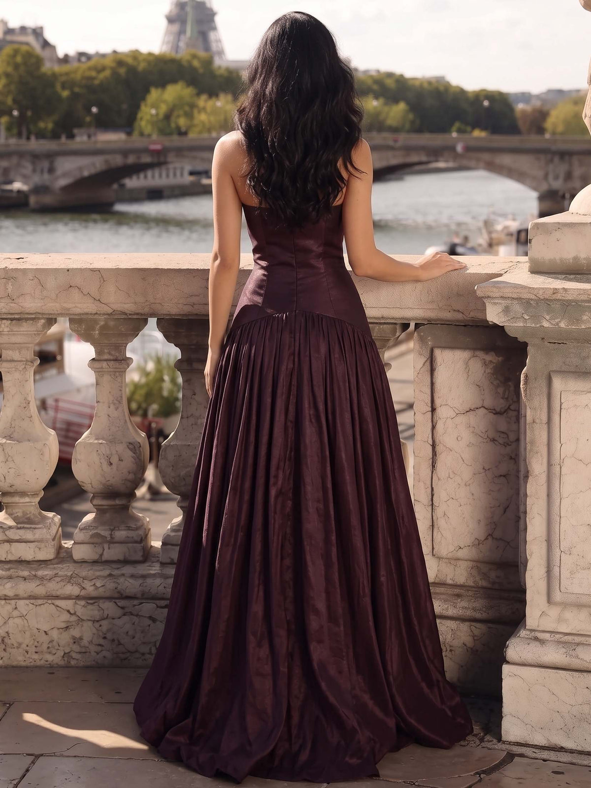 A-Line Evening Gown Taffeta Formal Dress Runched Floor Length Sleeveless Strapless Formal Wedding Guest Dresses