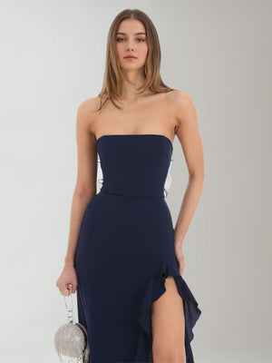 A-Line/Princess Prom Dress Strapless Sleeveless Crepe Bow Wedding Guest Dresses with Back Bow