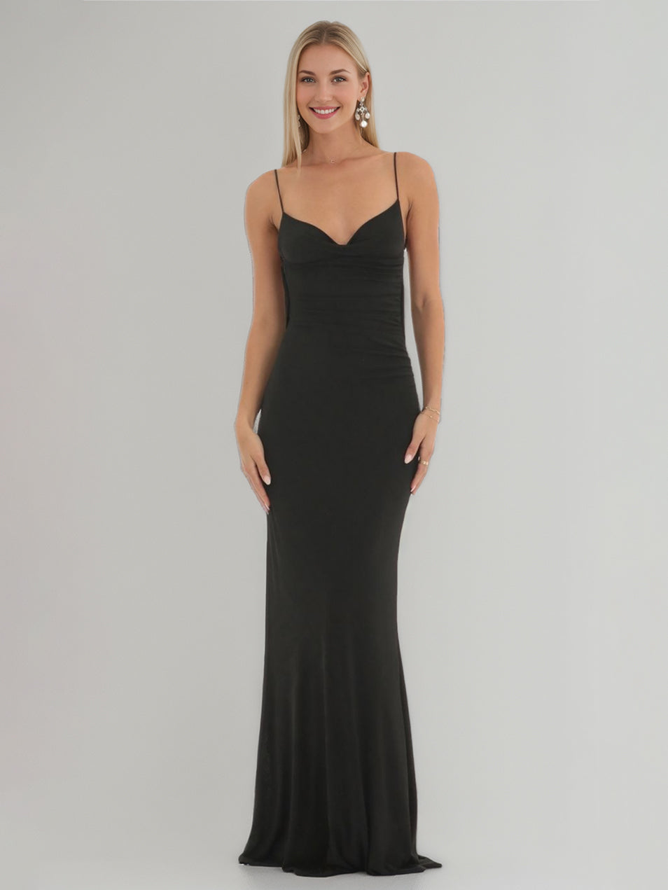 Sheath/Column Spaghetti Straps Sleeveless Lace Black Evening Dresses