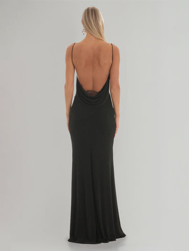 Sheath/Column Spaghetti Straps Sleeveless Lace Black Evening Dresses