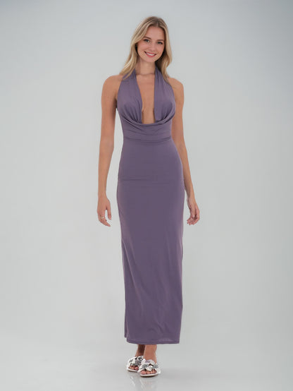 Sheath/Column Halter & Cowl Neck Ankle-Length Sleeveless Evening Dresses