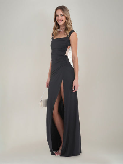 Sheath/Column Polyester Square Neck Sleeveless Split Side Evening Dresses