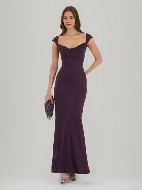 Sheath/Column Cowl Neck Sleeveless Ankle-Length Ruched Prom Dresses