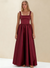 A-Line/Princess Black Prom Dress Square Neck Maxi Dress Sleeveless Floor-Length Formal Dresses with Back Bowknot