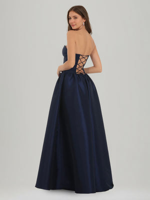 A-Line/Princess V-Neck Sleeveless Floor-Length Pleats Prom Dresses