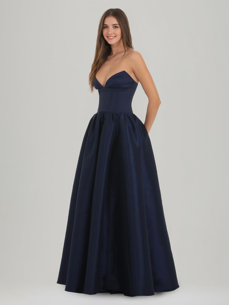 A-Line/Princess V-Neck Sleeveless Floor-Length Pleats Evening Dresses