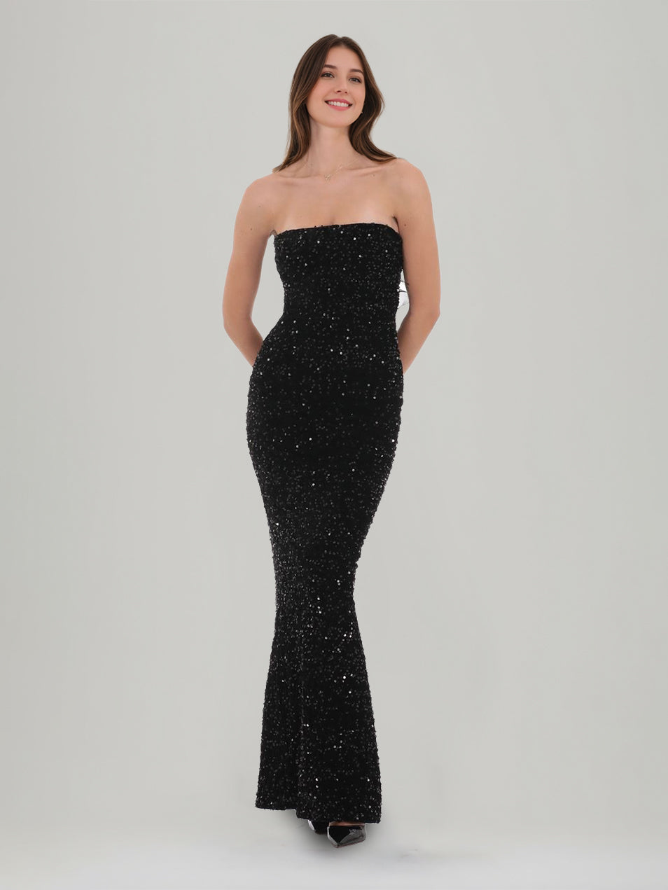 Sheath/Column Strapless Sleeveless Ankle-Length Sequins Evening Dresses