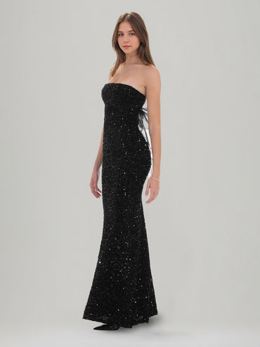 Sheath/Column Strapless Sleeveless Ankle-Length Sequins Evening Dresses
