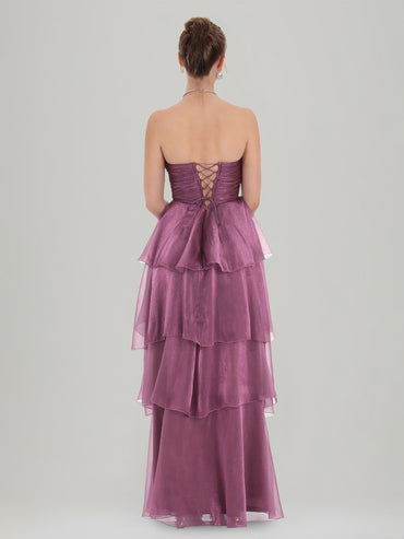 A-Line/Princess Organza Strapless Sleeveless Floor-Length Evening Dresses with Ruffles