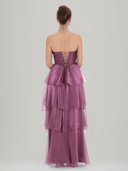 A-Line/Princess Organza Strapless Sleeveless Floor-Length Evening Dresses with Ruffles