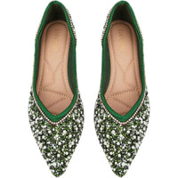 Women's Wedding Shoes Green Pointed Toe Flat Heel Bridal Shoes with Pearls