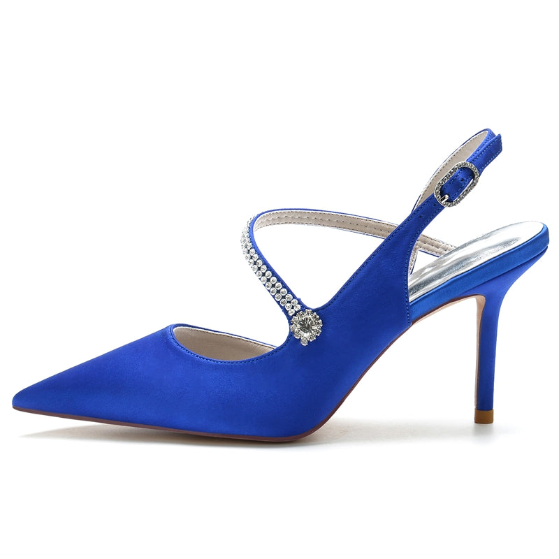 Women's Wedding Shoes Pointed Toe Stiletto Heel Buckle Bridal Shoes with Crystal