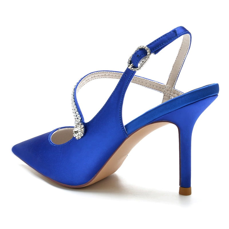 Women's Wedding Shoes Pointed Toe Stiletto Heel Buckle Bridal Shoes with Crystal