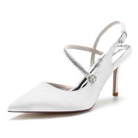 Women's Wedding Shoes Pointed Toe Stiletto Heel Buckle Bridal Shoes with Crystal