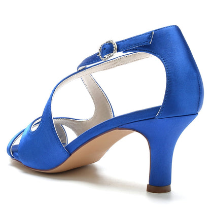 Women's Wedding Shoes Simple Open Toe Mid Heel Crossed Straps Buckle Bridal Shoes
