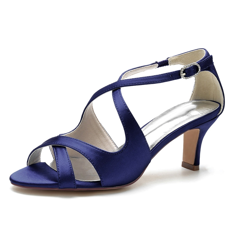 Women's Wedding Shoes Simple Open Toe Mid Heel Crossed Straps Buckle Bridal Shoes