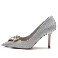 Women's Wedding Shoes Silver Pointed Toe Stiletto Heel Elegant Bridal Shoes with Rhinestone