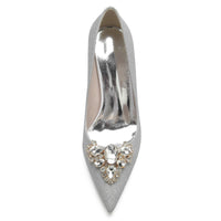 Women's Wedding Shoes Silver Pointed Toe Stiletto Heel Elegant Bridal Shoes with Rhinestone
