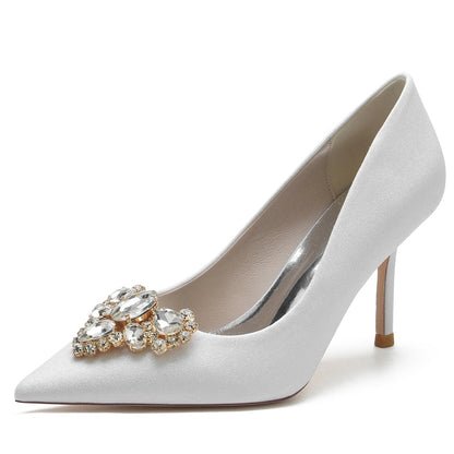 Women's Wedding Shoes Silver Pointed Toe Stiletto Heel Elegant Bridal Shoes with Rhinestone