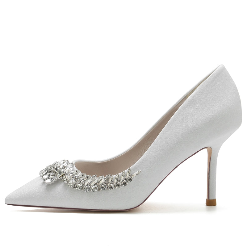 Women's Wedding Shoes Silver Pointed Toe Stiletto Heel Sparkling Bridal Shoes with Rhinestone