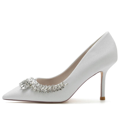 Women's Wedding Shoes Silver Pointed Toe Stiletto Heel Sparkling Bridal Shoes with Rhinestone