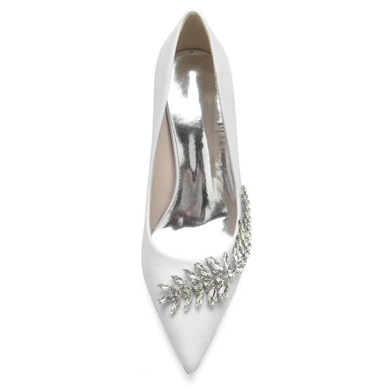 Women's Wedding Shoes Silver Pointed Toe Stiletto Heel Sparkling Bridal Shoes with Rhinestone