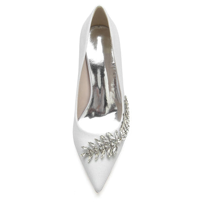 Women's Wedding Shoes Silver Pointed Toe Stiletto Heel Sparkling Bridal Shoes with Rhinestone