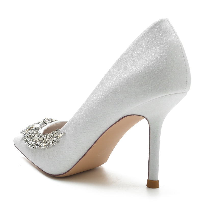 Women's Wedding Shoes Silver Pointed Toe Stiletto Heel Sparkling Bridal Shoes with Rhinestone