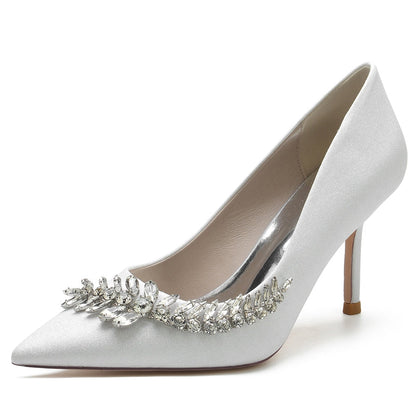 Women's Wedding Shoes Silver Pointed Toe Stiletto Heel Sparkling Bridal Shoes with Rhinestone