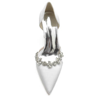 Women's Wedding Shoes Nude Pink Pointed Toe High Heel Bridal Shoes with Rhinestone